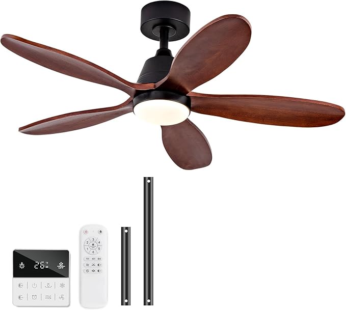 Ceiling Fans with Lights, 42 inch Ceiling Fan with Light and Remote Control, 3CCT, Dimmable, Reversible, Noiseless, Black Ceiling Fan for Bedroom, Living Room