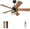 YOUKAIN Ceiling Fans with Lights, 48 Inch Farmhouse Ceiling Fans with Lights and Remote, 5-Reversible Blades with Matte Black/Wooden Finish, 48-YJ632-BKW