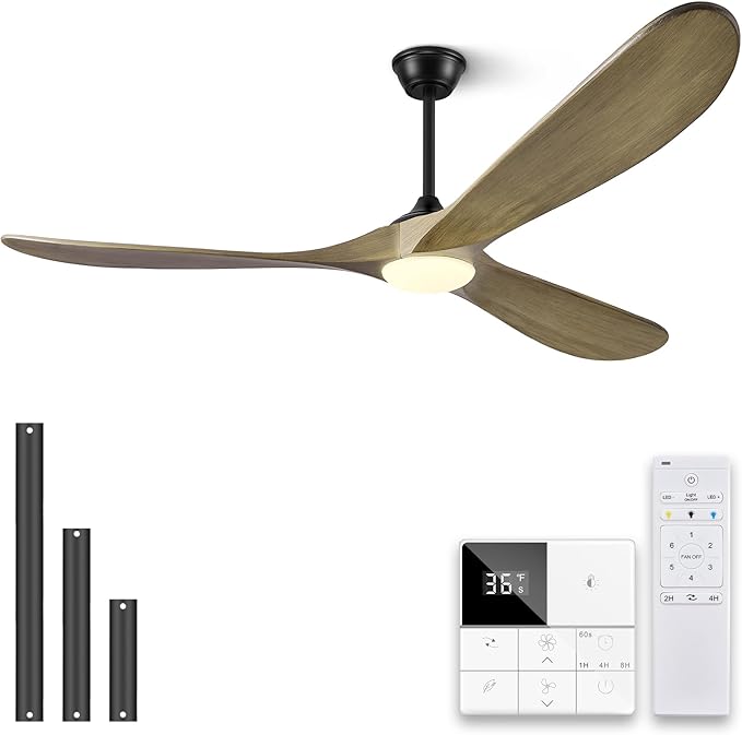 Eliora 72 Inch Ceiling Fans with Lights, Wood Outdoor Ceiling Fan for Patio and Remote Control Rustic Propeller Large Ceiling Fans with Light Farmhouse Indoor Quiet High cfm, Bronze Gray