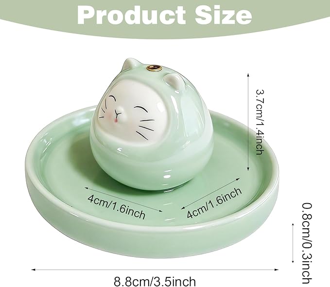 Ceramic Cat Incense Holder for Stick Incense, Cute Animal Incense Burner with Tray, Indoor Aromatherapy Decor for Home, Desk, Meditation & Relaxation