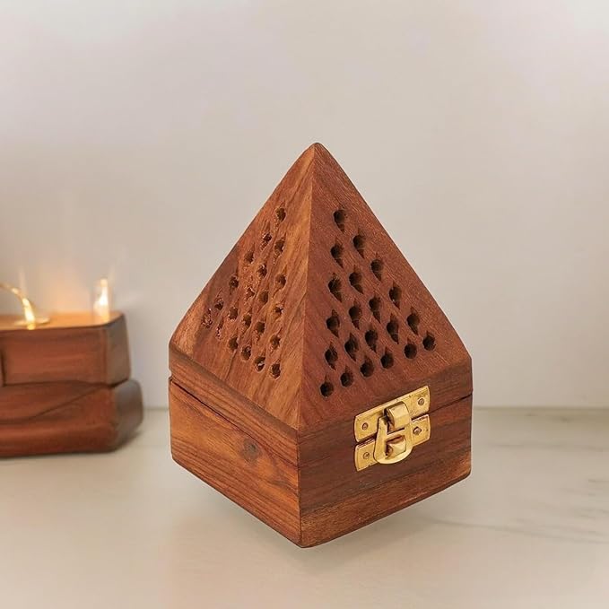 Yajna Traditional-Handmade Incense-Stick-and-Cones-Holder Incense-Burner-ash-Catcher-Stand (Wooden Pyramid)