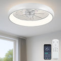 FSZDORJ 20'' Ceiling Fan with Light and Remote, Low Profile Ceiling Fan with Light, Dimmable Flush Mount Ceiling Fan Light, 6 Speeds Fan, App&Remote Control, Fandelier Quiet Fan for Bedroom F109 White