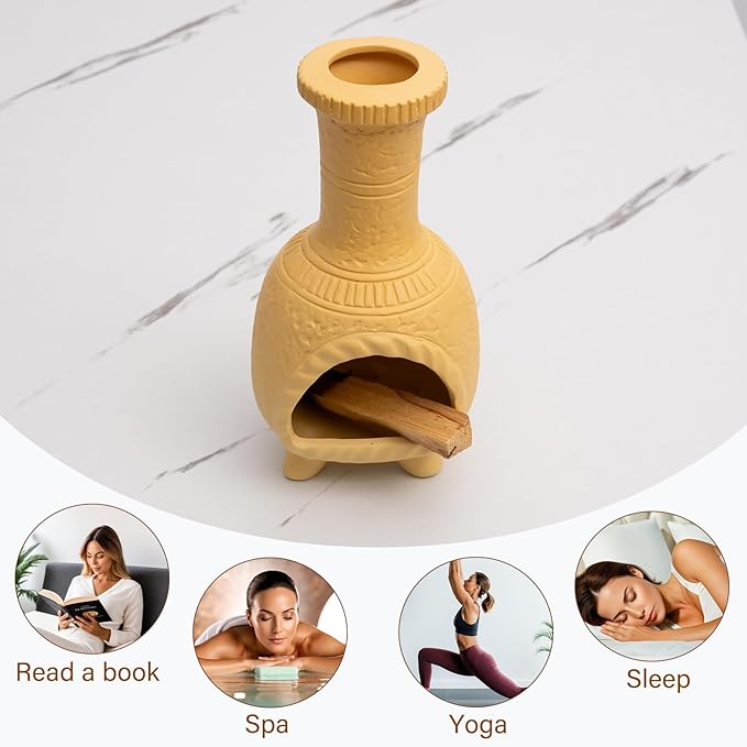 MOUGIGI Handcrafted Terracotta Palo Santo Burner - Mexican Style Chiminea Clay Incense Dish & Anxiety Relief, Mini Aromatic Home Altar with Chimney Design, Meditation Gift for Women/Mom