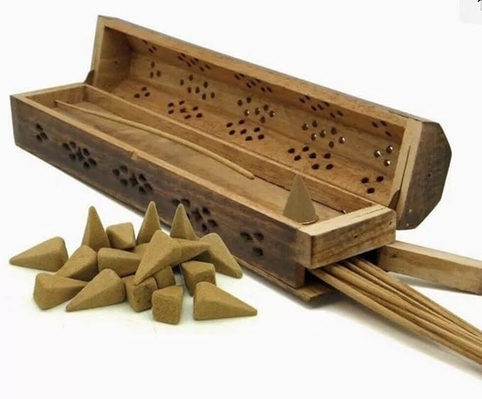 Yajna Traditional-Handmade Incense-Stick-and-Cones-Holder Incense-Burner-ash-Catcher-Stand (Wooden Coffin)