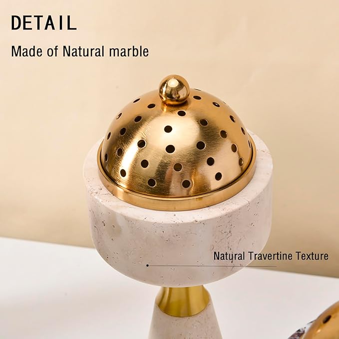 Sissi & yaya Marble Incense Burner with Brass Cover, 11 x 3.8 inches, Multi-Purpose Holder for Cones, Coils and Sticks (Light Brown)