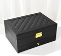 GUOER Jewelry Box for Women Girl Wife - Large PU Leather Jewelry Organizer Storage Case with Two Layers Display for Earrings Bracelets Rings Watches Mothers Day Gifts (Black)