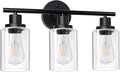 Unicozin Modern Bathroom Light Fixtures, 3 Light Vanity Lights, Black Wall Lamp with Clear Glass for Bathroom, Mirror, Living Room, Bedroom, Hallway, E26 Base