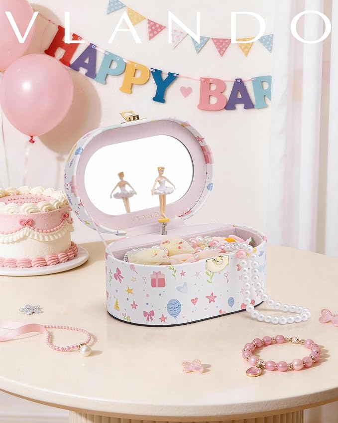 VLANDO Musical Jewelry Box for Girls - Birthday for Girls Ages 4 5 6 7 8-12 Year Old - Kid Music Box with Ballerina for Birthday Bedroom Decor - Fantasy