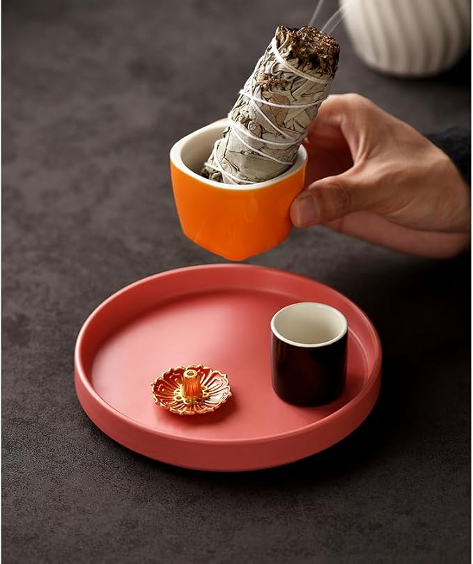 ARFUKA Palo Santo Holder Incense Holder 3 in 1 Incense Burner Holder Palo Santo Holder Sage Holder Candle Holder Ceramic Ash Catcher Tray for Meditation Yoga Room