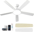 TALOYA 52 Inch White Smart Ceiling Fans with Lights Led Remote Control Flush Mount Low Profile for Bedroom Living Dining Room Outdoor Farmhouse Patio,Reversible,DC Motor,3 Color Temperatures,5 Blades