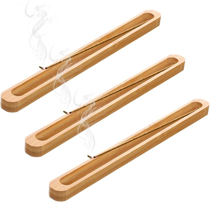 Sibba 3 PCS Natural Bamboo Incense Holder with Adjustable Angle Ash Catch 9.06In Incense Burner for Meditation Yoga Home Office Zen Decor Aromatherapy Spiritual Gift Relaxation Stick Incenses Holder