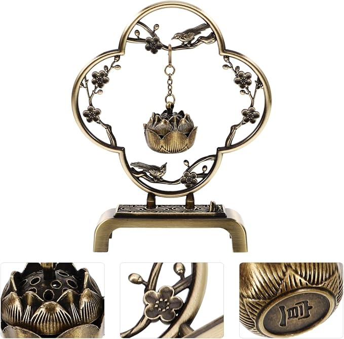 Homoyoyo Mini Hanging Thurible Incense Burner | Vintage Alloy Censer with Chain Rack | Retro Lotus Ball Ornament for Incense Cones/Charcoal | Compact Aromatherapy Decor for Home,Meditation&Present