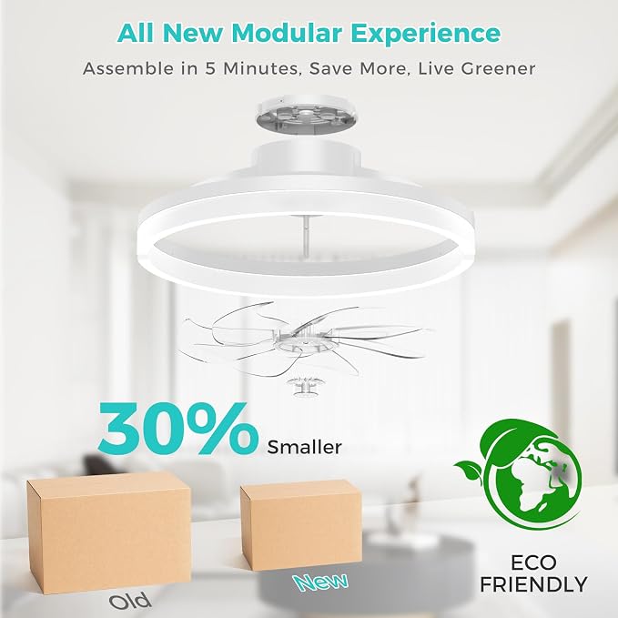 20 Inch Ceiling Fans with Lights and Remote, Flush Mount Low Profile Ceiling Fan with Light,3000K-6500K Dimmable,Modern LED Fandelier Ceiling Fan for Bedroom Living Room (White)