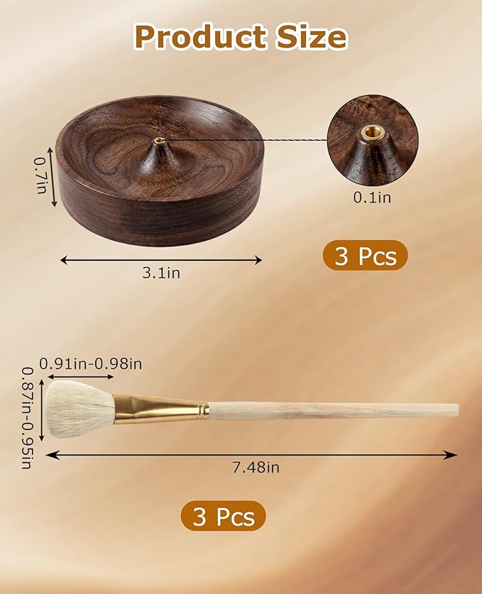 3PCS Incense Holder for Sticks with 3PCS Ash Brush, Wooden Black Walnut Burner Ash Catcher Bowl Tray for Home Décor, Meditation, Yoga, Spa