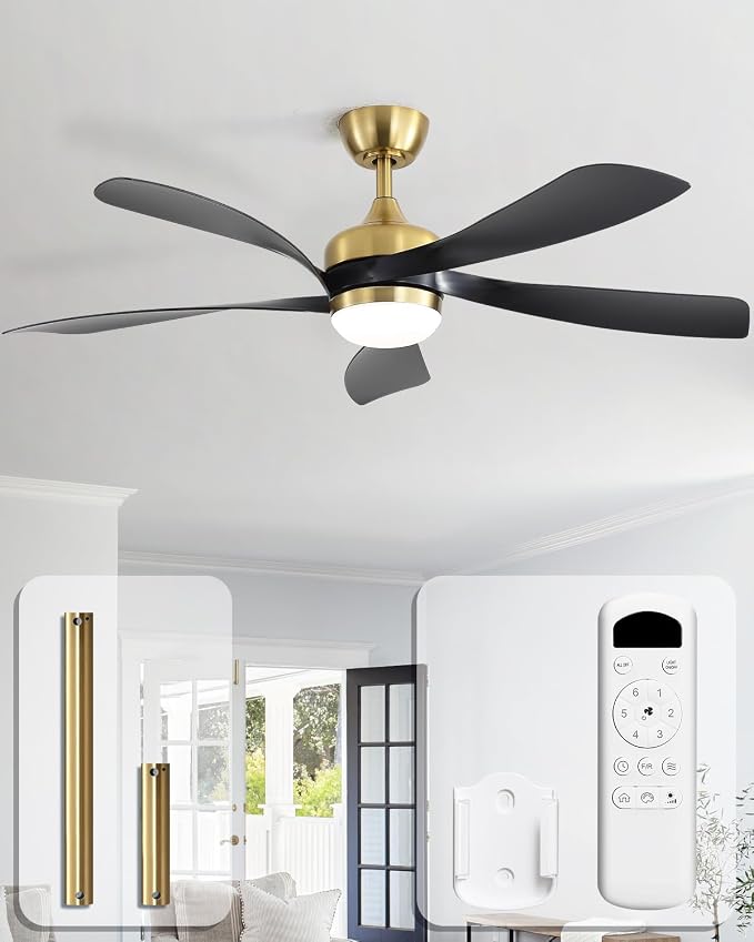 Sofucor 52 Inch Ceiling Fans with Lights and Remote, Outdoor Ceiling Fan with Light 6-Speed 3 CCT 3-Timer, Black Low Profile Ceiling Fan 5 Blade Reversible DC Motor for Living Room Bedroom Patio