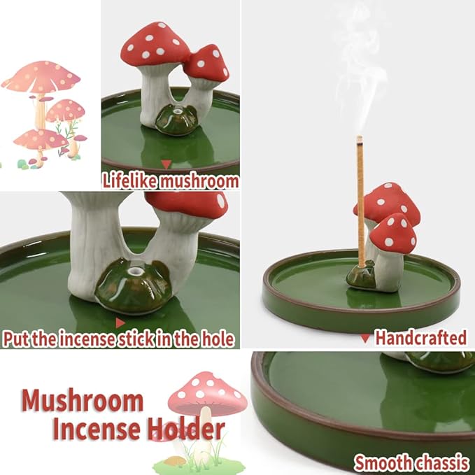 Mushroom Incense Holder, Handmade Incense Stick Burner, Nature Theme Incense Burner, Home Decoration Accessories