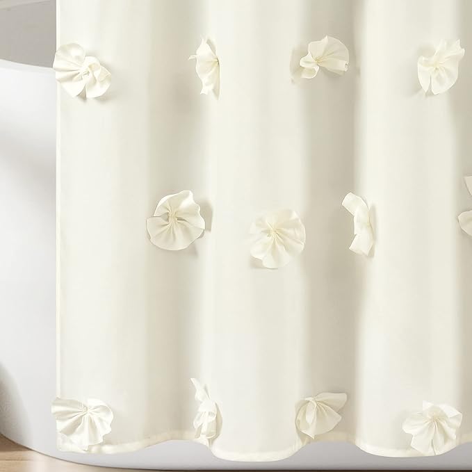 Lush Decor Riley Shower Curtain, 72" W x 72" L", Ivory - Bathroom Curtain - Coquette Decor - Bow Shower Curtains - Cottage Core - Fabric Shower Curtains