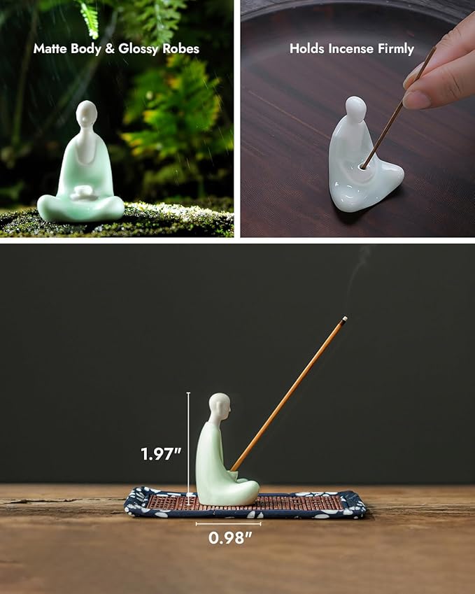 Zen Incense Stick Holder - Ceramic Faceless Buddha Statue, Zen Meditation Decor for Home, Office, Yoga & Spiritual Gifts