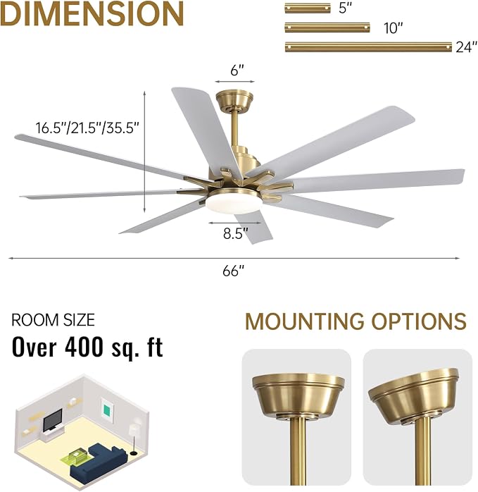 Sofucor 66 Inch Smart Ceiling Fans with Lights, Indoor/Outdoor Ceiling Fan with Light and Remote, Work with Alexa/Google, Reversible DC Motor, White Ceiling Fan Light for Living Room Bedroom Patio