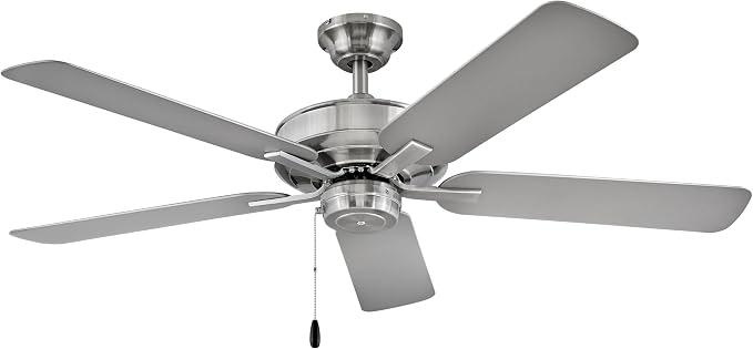 Hinkley Metro 52" Indoor/Outdoor Dual Mount Ceiling Fan, Flush Mount or Suspended by 4.5" Down Rod, Reversible Wooden Fan Blades, Brushed Nickel, Remote Sold Separately