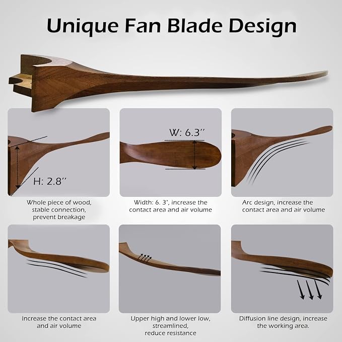 52 Inch Ceiling Fan No Light ，Wood Outdoor Ceiling Fans for Patios Living Room Bedroom 3 Blade Propeller Modern Ceiling Fan Without Light with remote Control(Walnut)