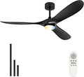 60 Inch Indoor Outdoor Ceiling Fan with Light and Remote, 3CCT Dimmable LED, Modern Black Ceiling Fan, Reversible Motor, Quiet 3-Blade ABS Fan for Living Room, Covered Patio, ZCCF08BK-60
