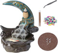 Ceramic Incense Holder Backflow Handcraft Moon Incense Burner with 30 Incense Cones 1 Tweezer 1 Mat 30 Incense Sticks for Home Decoration Ornament Aromatherapy and Meditation