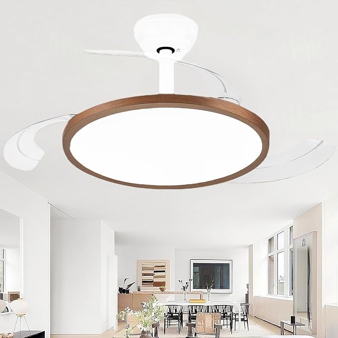 42 Inch Retractable Ceiling Fan with Lights, Fandelier Ceiling Fan for Bedroom Living Room Dinning Room, Chandelier with Fan 6 Speed, 3 Color Temperature, Reversible DC Motor-White