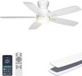 Ohniyou Ceiling Fans with Lights, 42'' Low Profile Ceiling Fan with Light and Remote/APP Control, Modern Flush Mount Ceiling Fan for Indoor Bedroom Kitchen, Dimmable, Quiet DC Motor, White