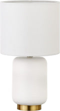 Henn&Hart 15" Modern 1-Light Table Lamp with Chiffon White Fabric Drum Shade for Living Room, Bedroom, or Office, Flat White/Gold