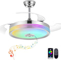FIDGRA 48'' Retractable Ceiling Fan with Light, Bluetooth Modern Ceiling Fans with Speaker, RGB LED Lights, 6 Speeds, Reversible Motor for Bedroom, Living Room, Party-Chrome