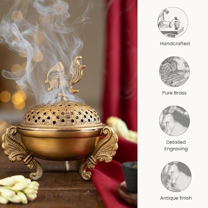 RITUALISTIC Sanchi Brass Loban LampDhoop HolderIncense Burner for Home and Office DaniPooja ItemsDhoop Batti StandSambrani HolderPooja Room DecorSanchi Loban Lamp Perfect Valentine's Day Gifts Items