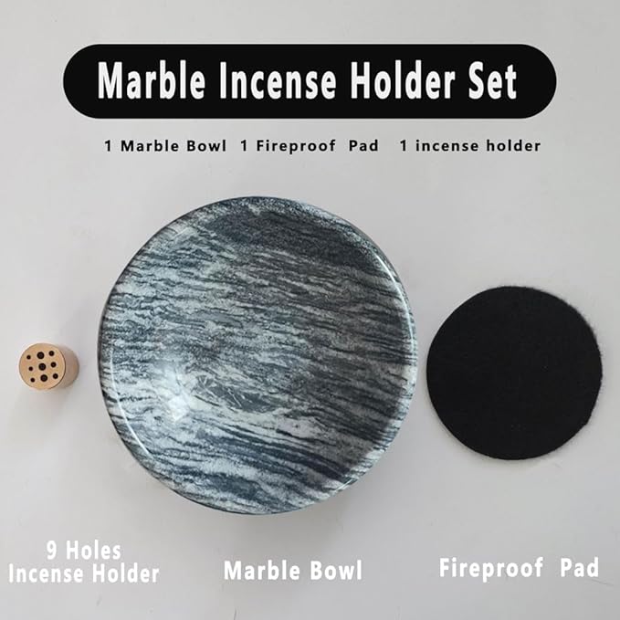 Natural Stone Incense Holder 9 Hole Design Ash Catcher Tray for Incense, Palo Santo, White Sage | Durable Marble Home Decor for Zen, Aromatherapy (Gray)