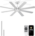 60'' Silver Ceiling Fan With No Lights for Indoor/Covered Outdoor | Remote/APP Control, 5980 CFM Airflow, Quiet DC Motor, Reversible Airflow, 8 Blades Modern Overhead Fan for Patio, Garage