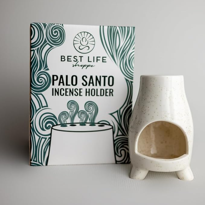 Mini-Chiminea Palo Santo Holder, Handcrafted Ceramic Incense Holder Burner and Ash Catcher for Palo Santo Sticks or Incense, Unique Home Decor (Green)