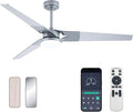 Ceiling Fan with Lights and Remote, 3 Blade App Control Timer Reversible Stepless Brightness and Color Temperature Outdoor Wood Ceiling Fan with Lights (Silver, 60 In'ch)