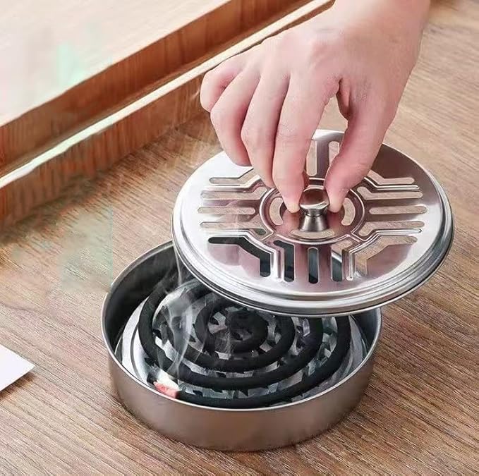 2 Portable Mosquito Coil Holder, Mosquito Incense Box Sandalwood Holder with Handle, Fireproof Incense Burner for Home Office Camping (Silver) (2)