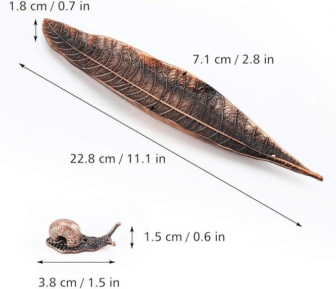 Accmor Incense Holder Set, Leaf and Snail Incense Burner, Incense Ash Catcher, Incense Sticks Holder for Counters, Meditation Room, Yoga, Home, Office, Red Copper