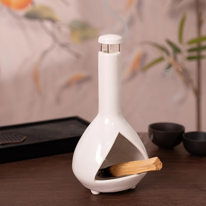 MOUGIGI Handmade Mini Chiminea Palo Santo Holder - Ceramic Incense Burner for Cone & Stick, Ideal for Meditation, Energy Cleansing, Aromatherapy and Ideal Gift for Home Decor