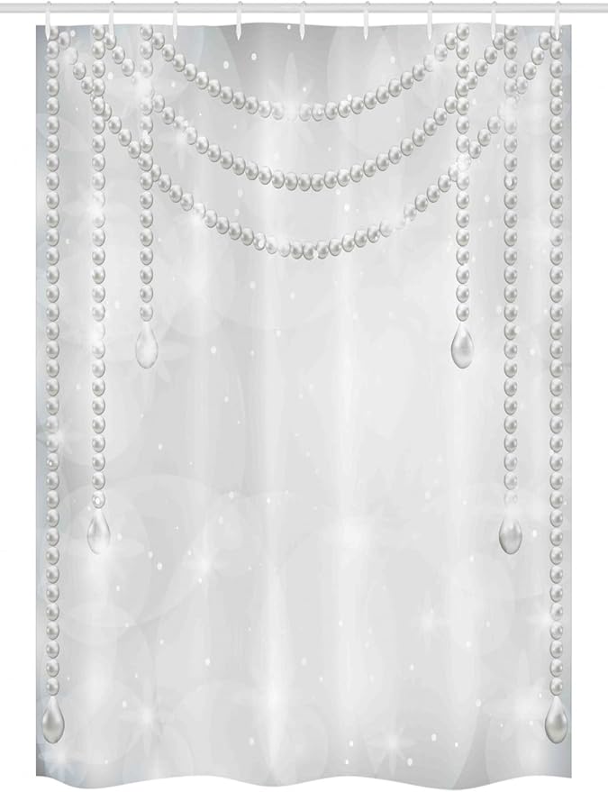 Ambesonne Pearls Stall Shower Curtain, Diamonds Stones and Pearls Hanging Necklace Bridal Wedding Theme Image, Fabric Bathroom Decor Set with Hooks, 54" W x 78" L, Ivory Grey