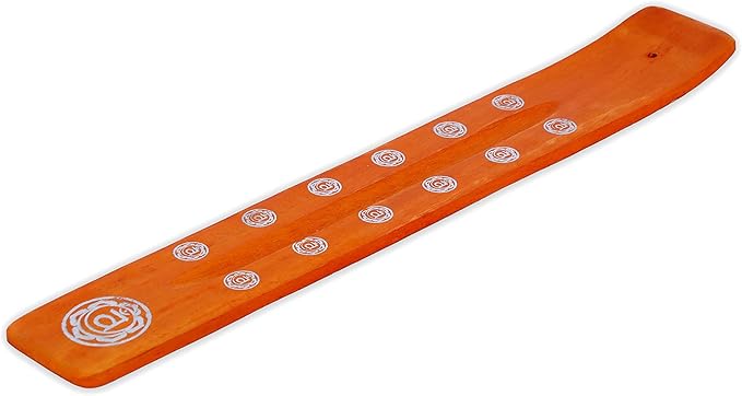 Bless-International Traditional-Handmade-Burner Wooden-Incense-Stick-Holder Ash-Catcher-Stand for-Aromatherapy-Meditation-Yoga (Orange, The Energy) 10 Inches, Pack of 1