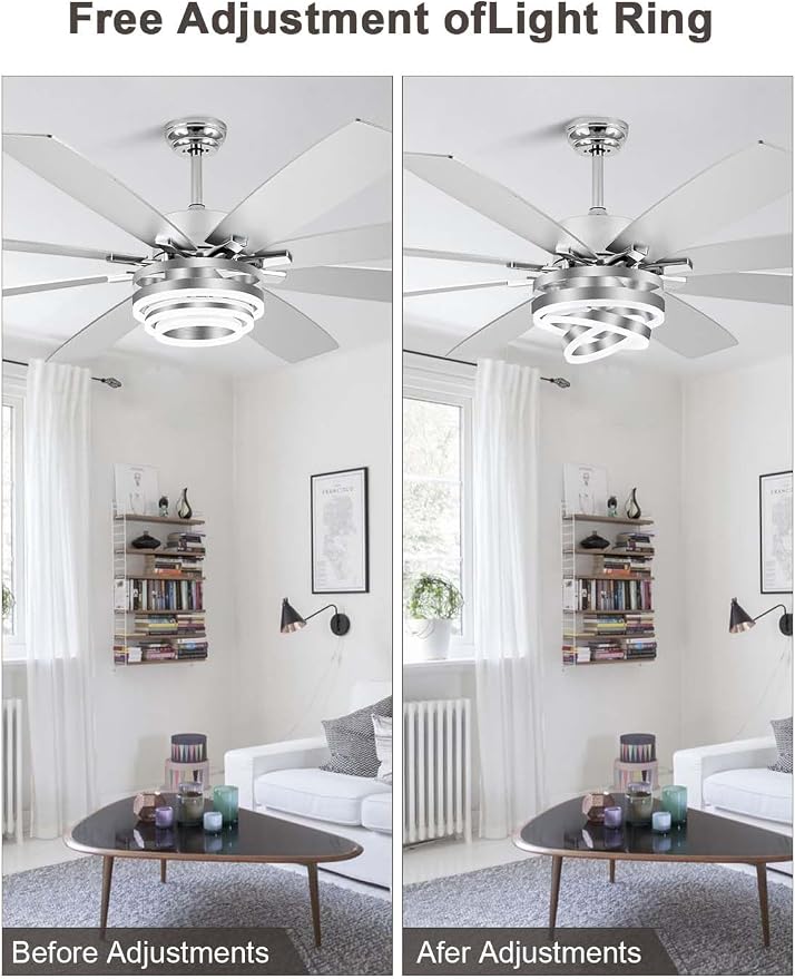 Bella Depot 72 Inch Large Ceiling Fan with Light, Modern Chandelier Fan with Remote APP Control, 6-Speed, Dimmable, Reversible, Timing Option - Ideal for Bedroom Living Room, Garage, and Covered Patio