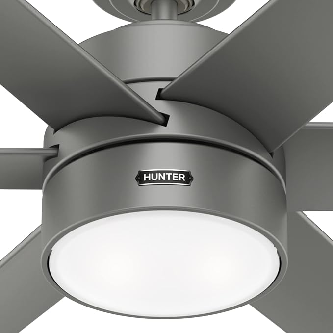 Hunter Solaria, Outdoor or Indoor, Ceiling Fan, 60 inch, Matte Silver | with LED Light, Standard Mount, Wall Control, Quiet, 6 Blades, For Patio, Porch, Garage, 59625