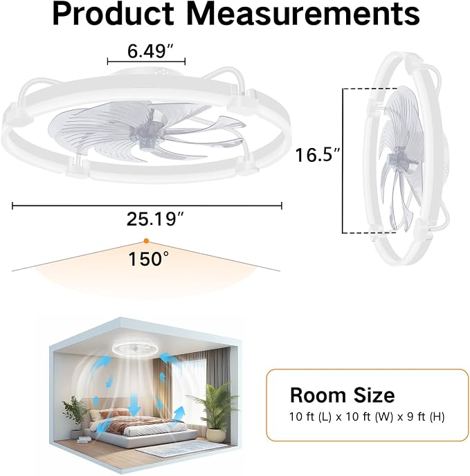 OUTON 24" Ceiling Fan with Light, Remote & App Control, Fandelier Low Profile Flush Mount Ceiling Fan with 3000K-6500K Stepless Dimmable, 6 Speed, Quiet DC Motor, Modern Ceiling Fans for Bedroom White