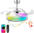 42 inch Retractable Ceiling Fan with Lights and Remote Control, 6Speed Dimmable Fandelier, RGB Modern Smart Ceiling Fan Light with Bluetooth Speaker, Reversible Bedroom