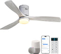 Sofucor 52 Inch Smart Ceiling Fans with Lights-Flush Mount Low Profile Modern Outdoor Solid Wood Ceiling Fans with Alexa/Google Assistant/APP/Remote Control for Bedroom/Farmhouse/Patio, Silver Grey