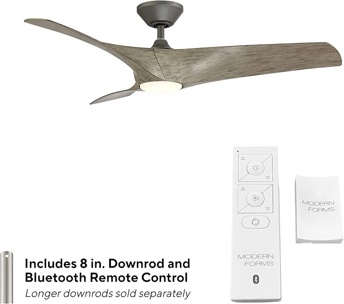 Modern Forms Zephyr 3 Blade 52 in. Indoor and Outdoor Smart Downrod Ceiling Fan with Remote Control - Integrated LED Selectable 4CCT 2700K-3000K-4000K-5000K - Graphite/Weathered Wood