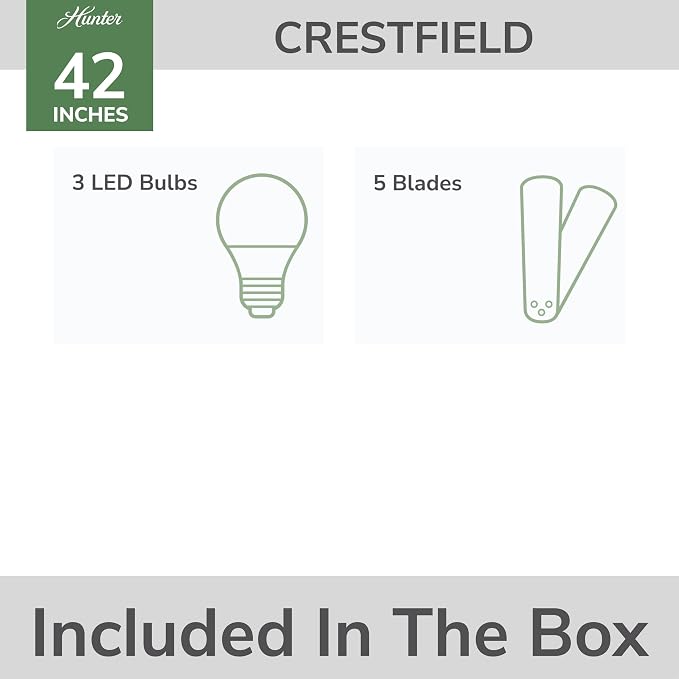 Hunter Crestfield, Indoor, Ceiling Fan, Quiet, 42 inch, Fresh White