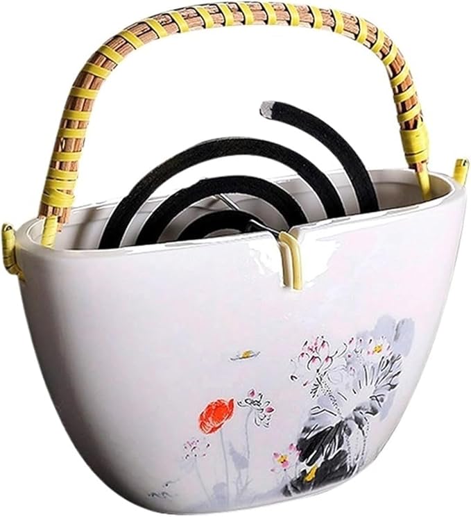 Ceramic Mosquito Coil Holder, Basket Design for Indoor Use, Decorative Incense Burner for Bedroom, Tea Room, Study Room
