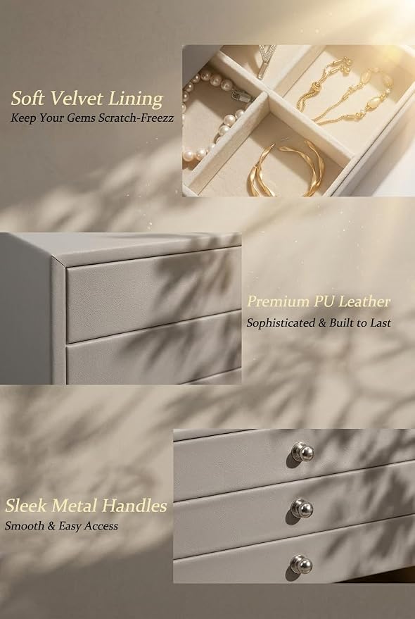 GUKA Large Jewelry Box, Jewelry Case with 10 Drawers for Big and Small Jewelry, Jewelry Storage Organizer for Watch Earrings Necklace Rings Bracelets, Birthday Wedding Gifts, Grey